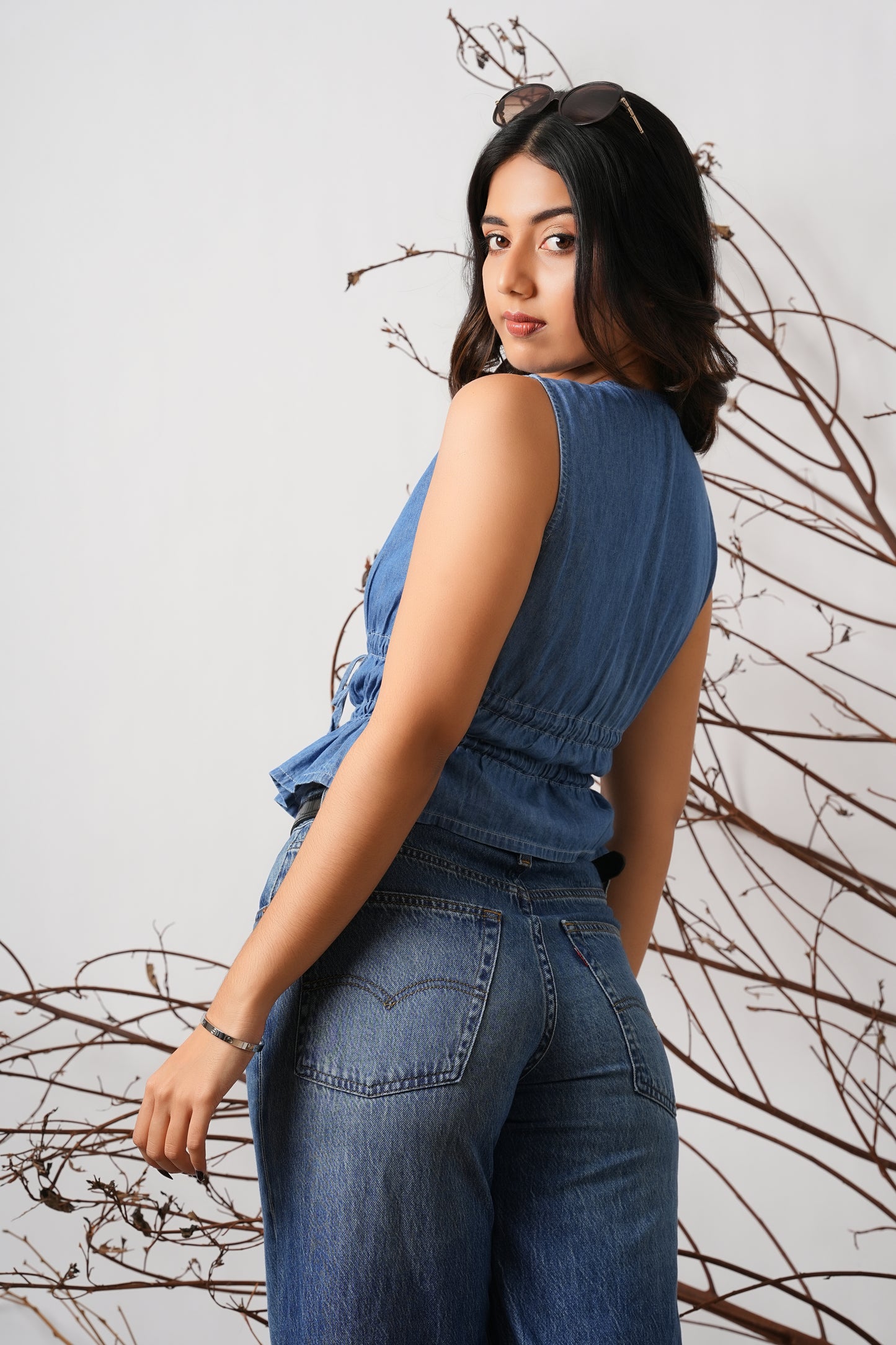 Front Tie Sleeveless Denim Crop Top