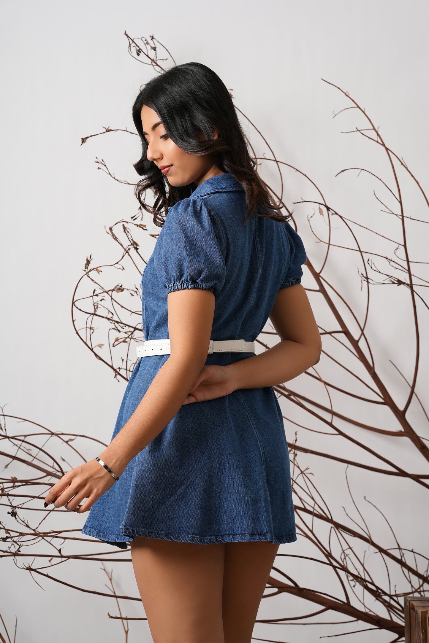 Collar Detail Denim Short dress