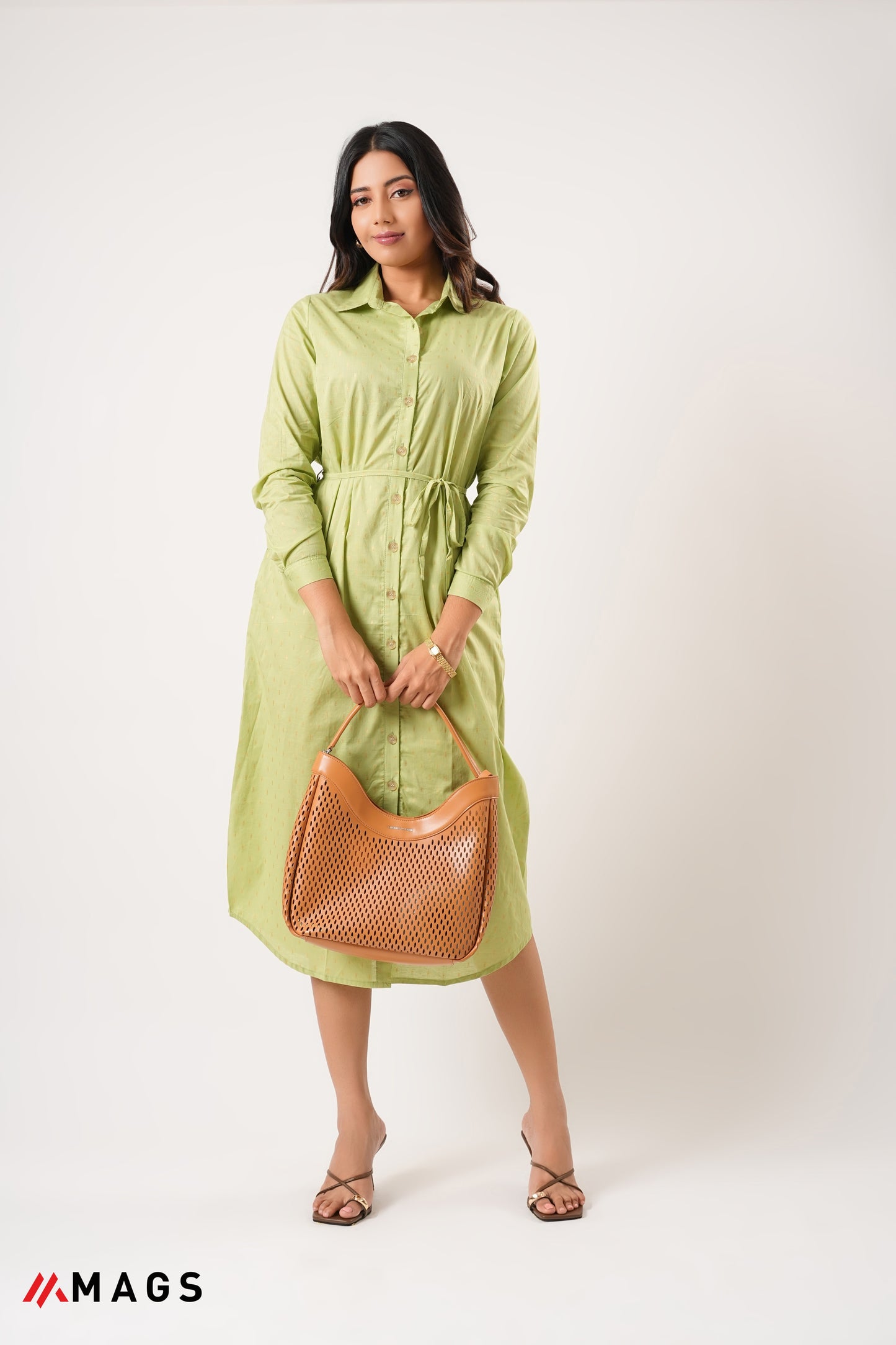 Gold Touch Greenish Long Dress