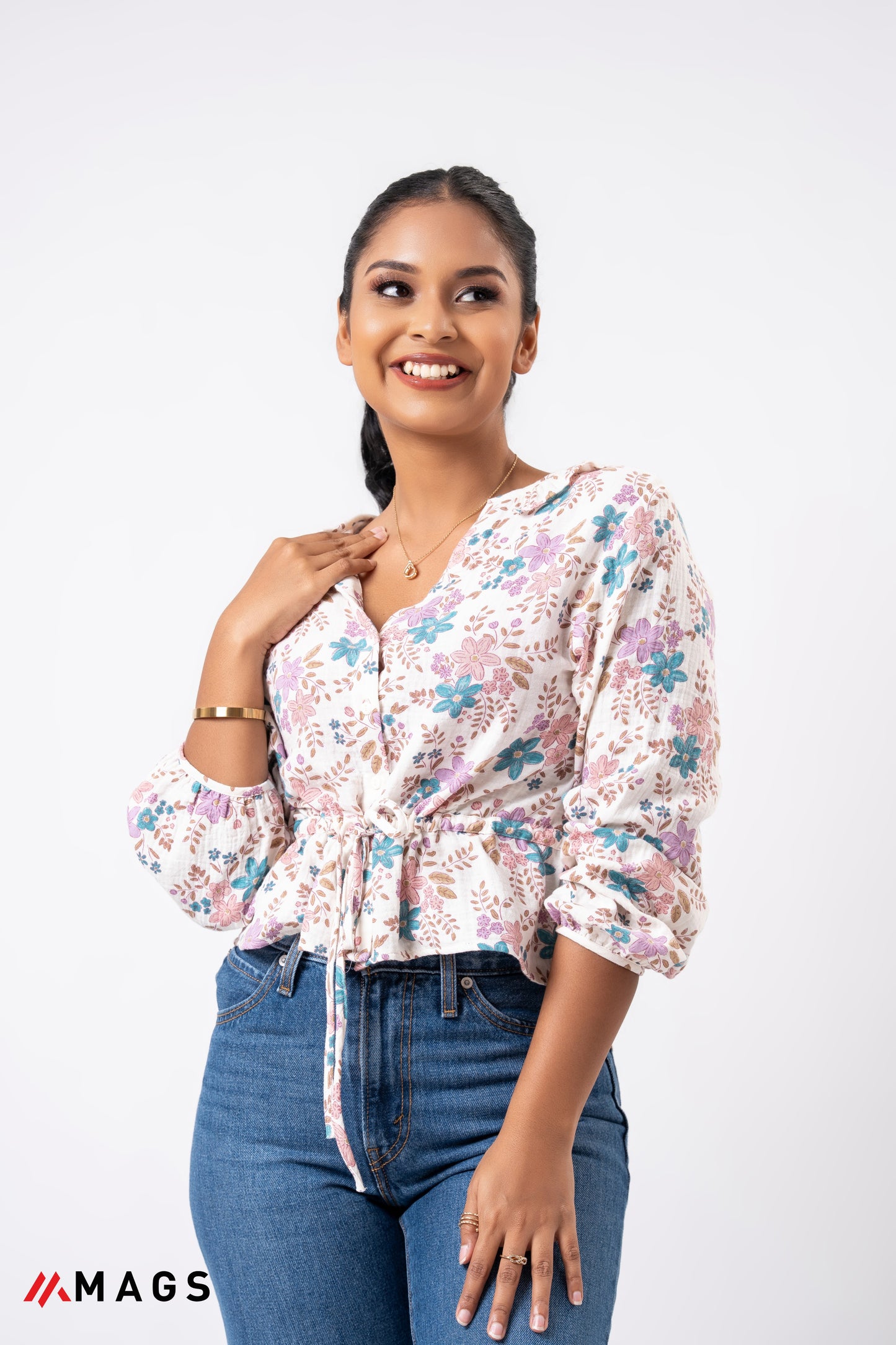 Floral Charm Frill Top