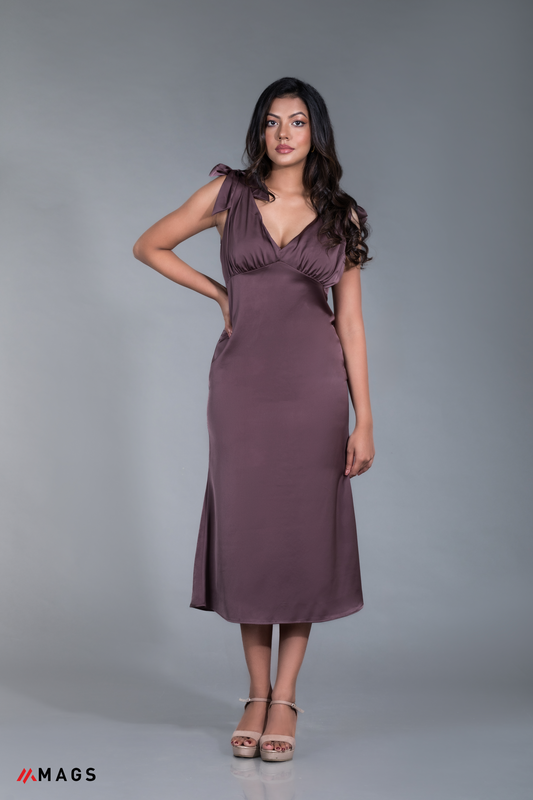 Satin Soiree Dress - Brown