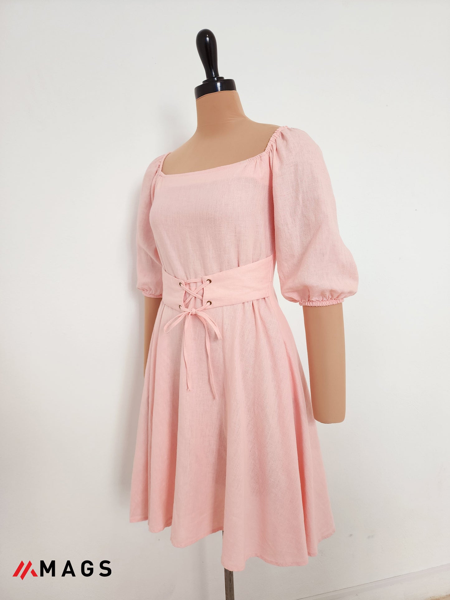 Pinkish Lace-up Mini Dress