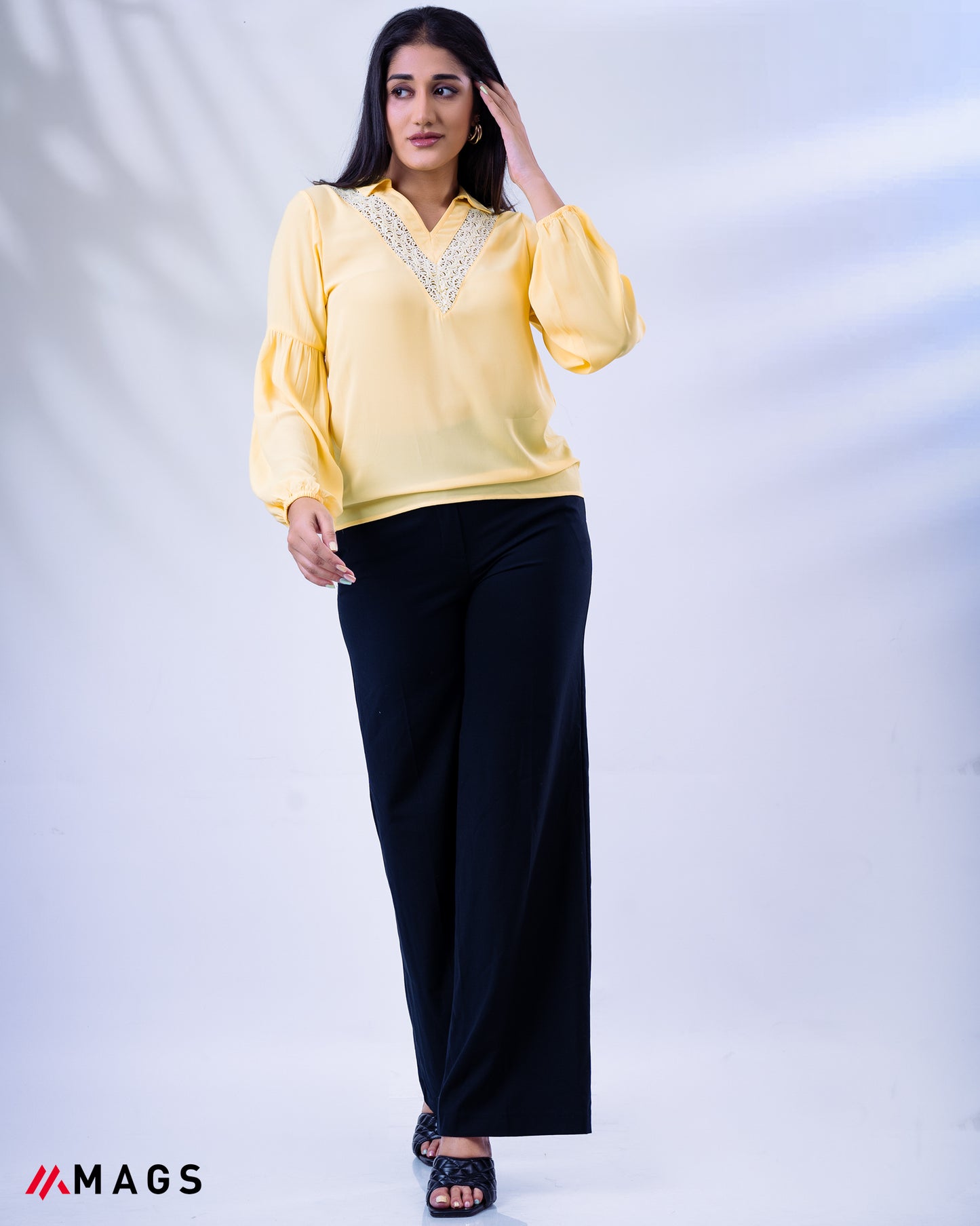 Yellow Embroidered Long Sleeve Top