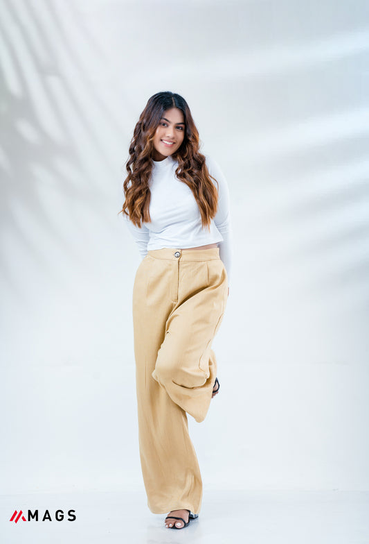 Linen Wide Leg Pant - Beige