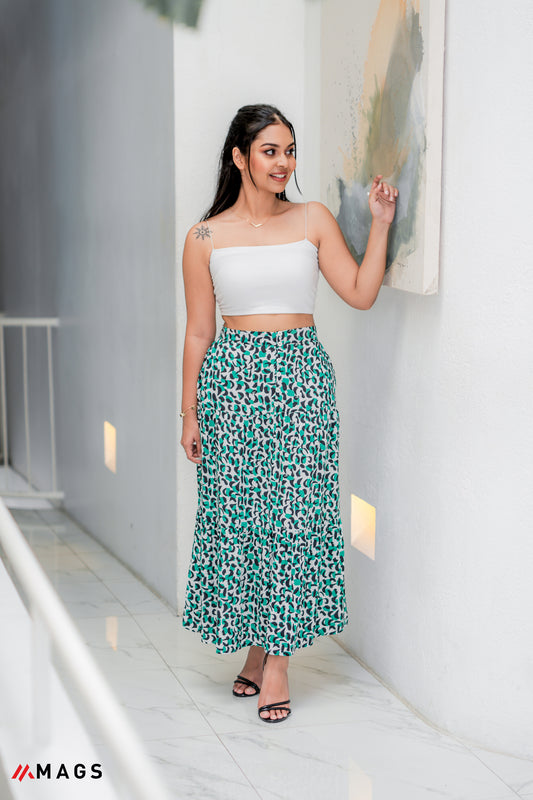 Button Front Printed Maxi Skirt