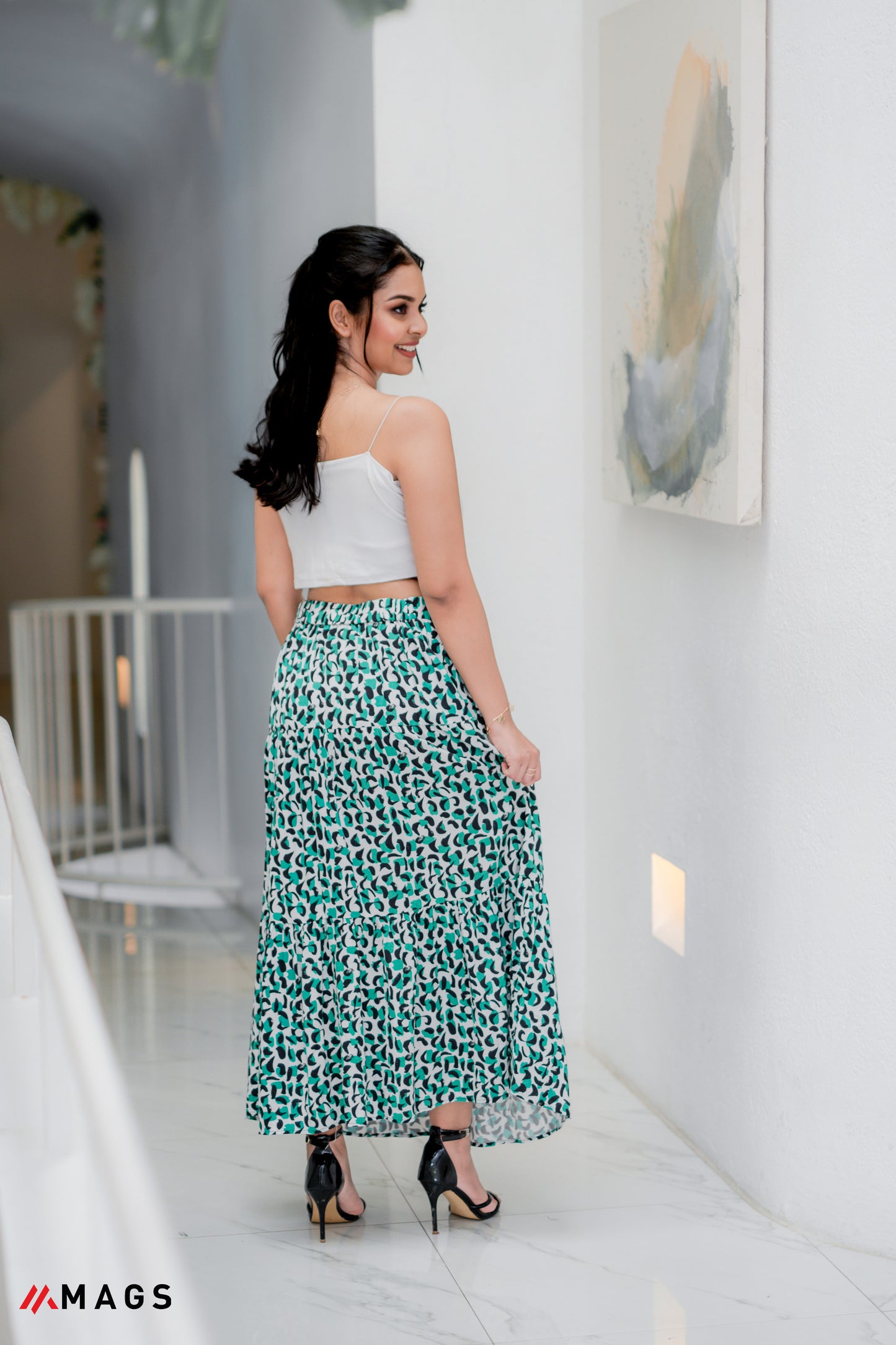Button Front Printed Maxi Skirt