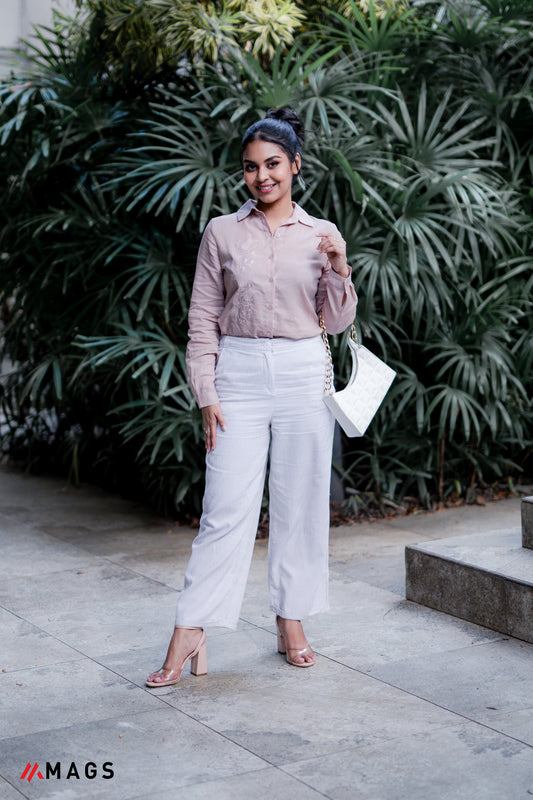 Pinkish Embroidered Linen Shirt