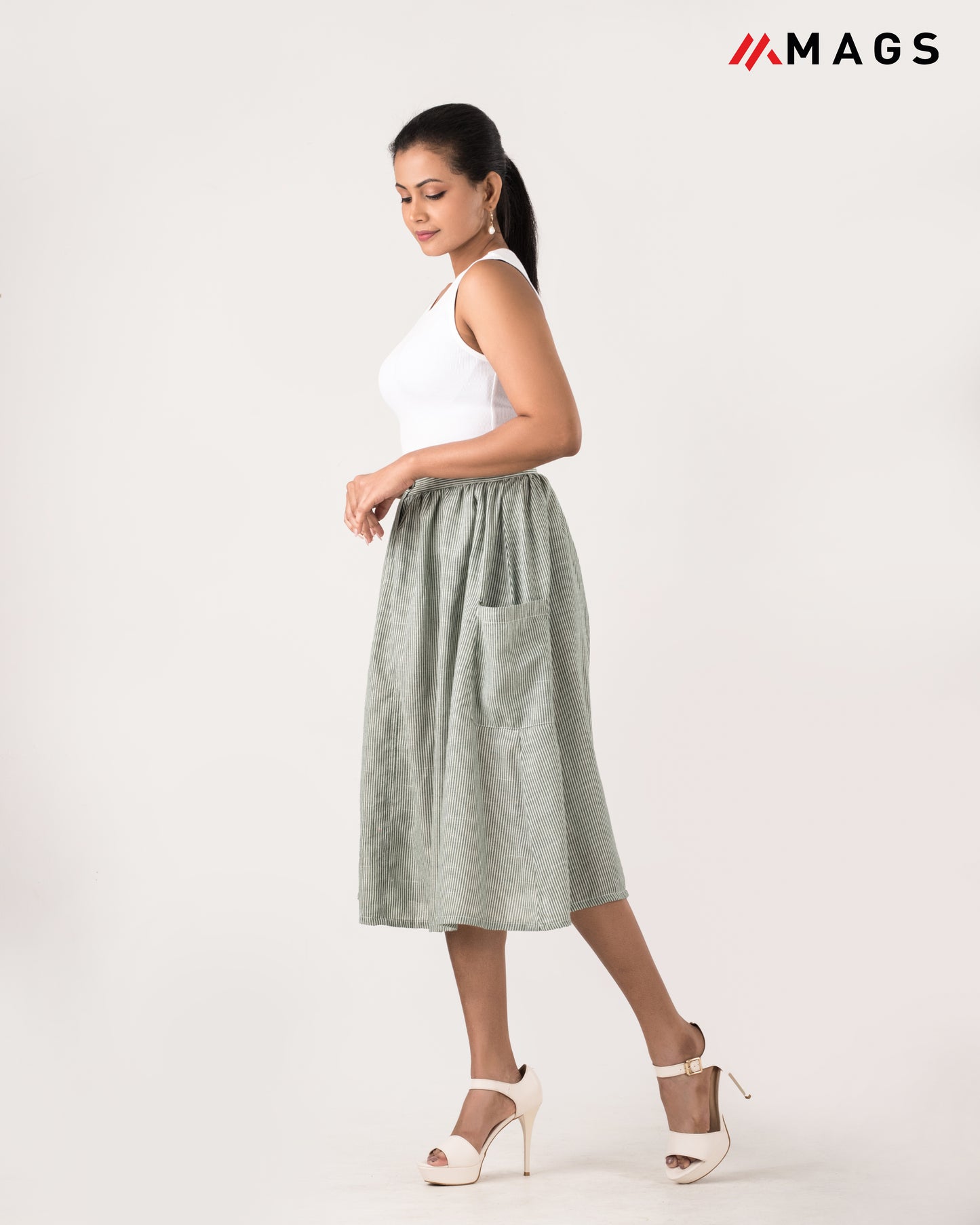 Pocket Detail Linen Skirt - Green