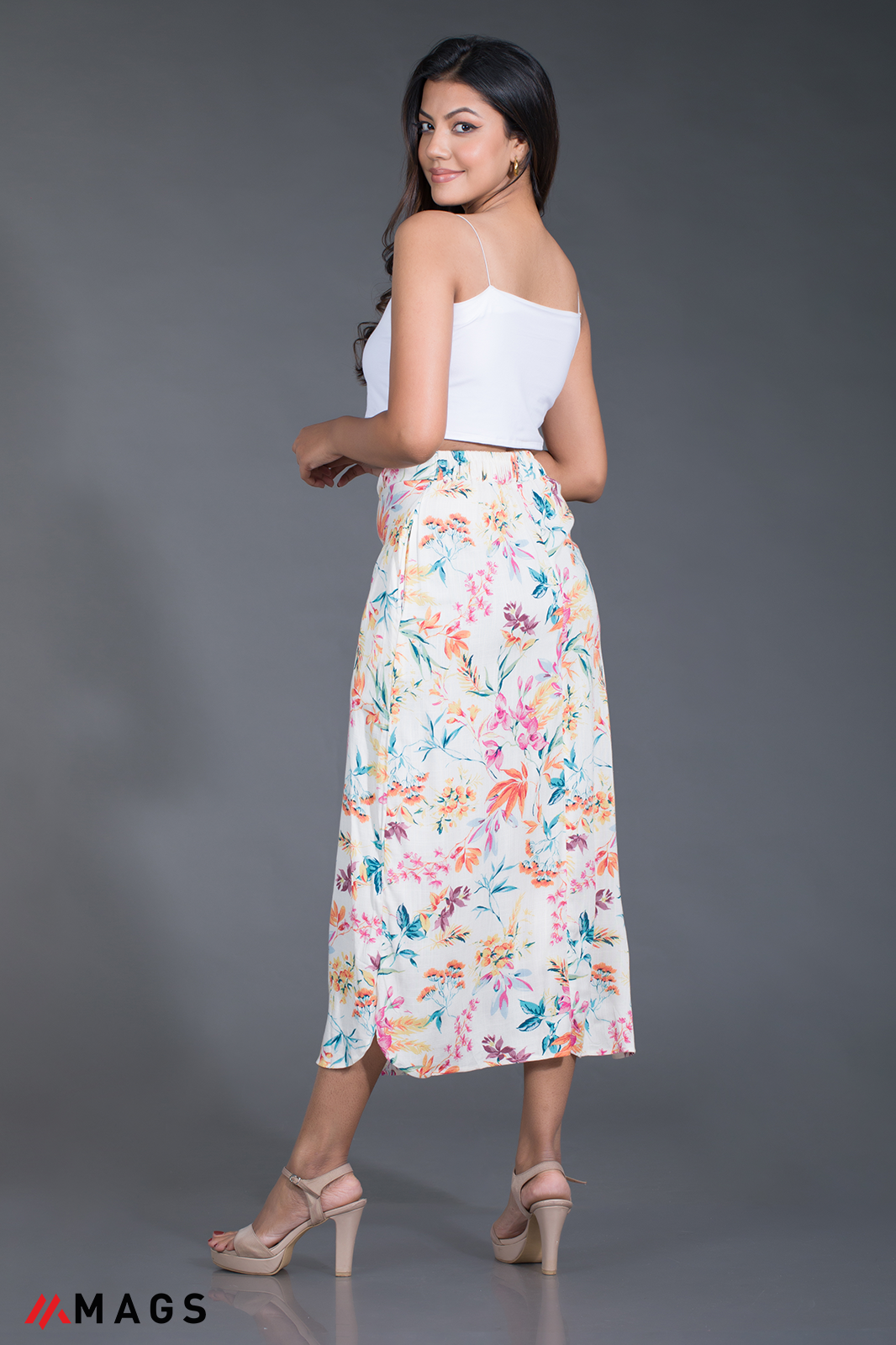 Curve Hem Skirt With Belt - Printed