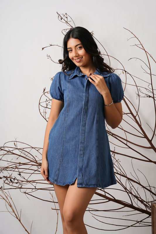 Collar Detail Denim Short dress