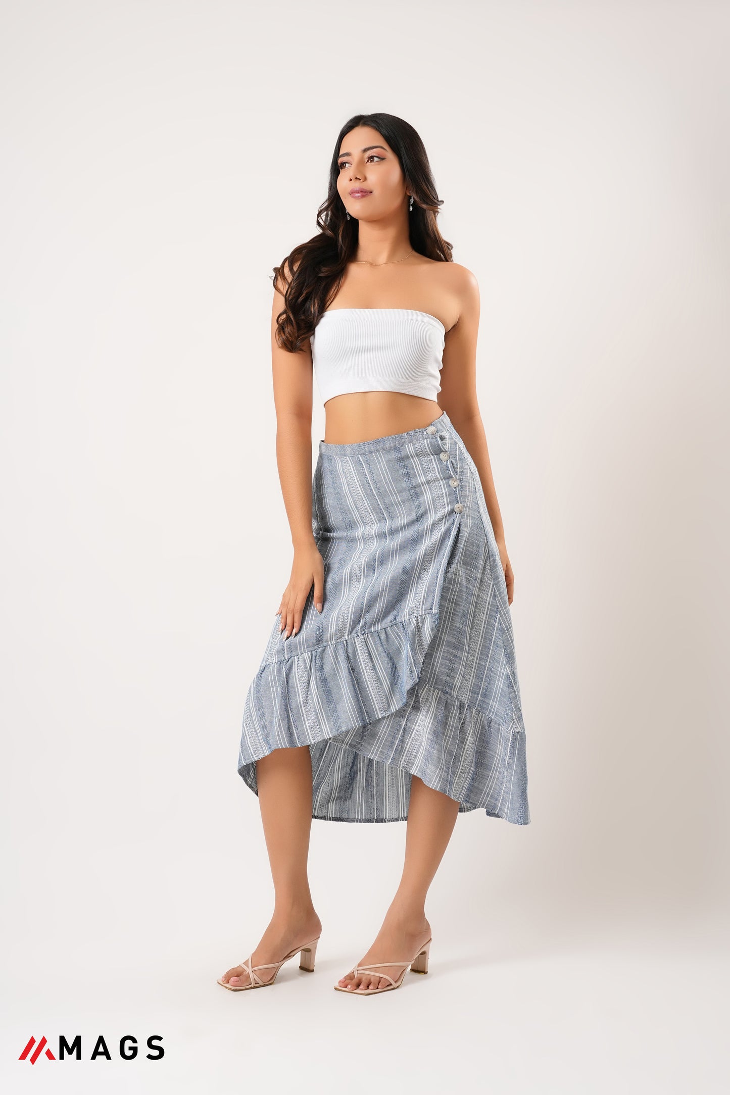 Ruffle Blue Stripe Skirt