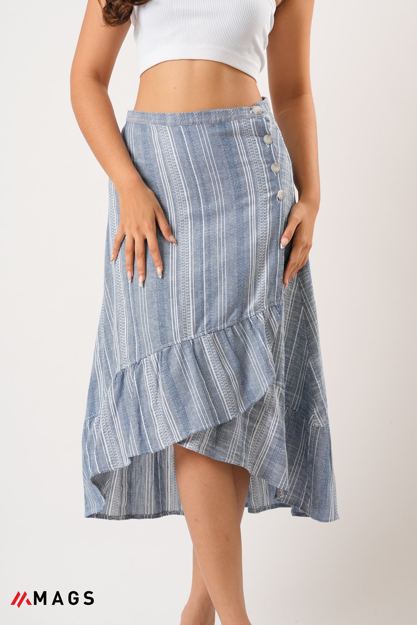 Ruffle Blue Stripe Skirt