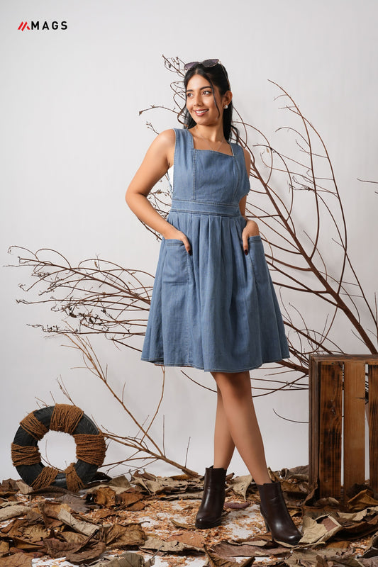 Square Neck Sleeveless Denim Mini Dress