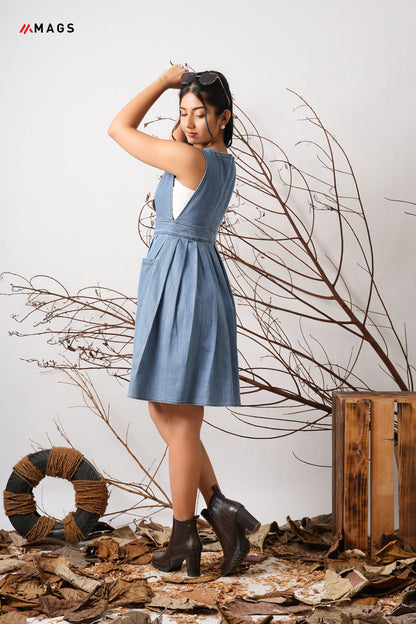 Square Neck Sleeveless Denim Mini Dress