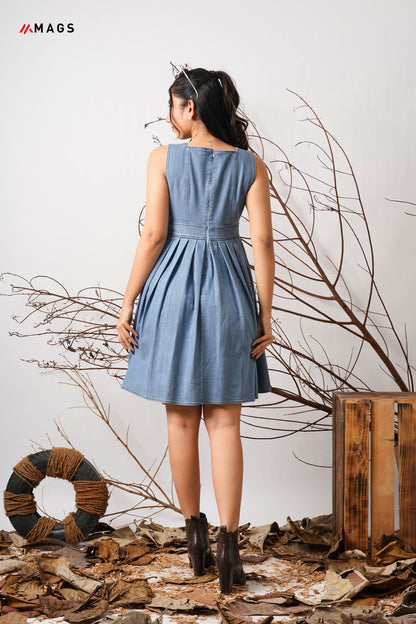 Square Neck Sleeveless Denim Mini Dress