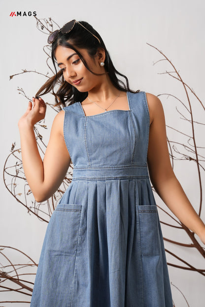 Square Neck Sleeveless Denim Mini Dress