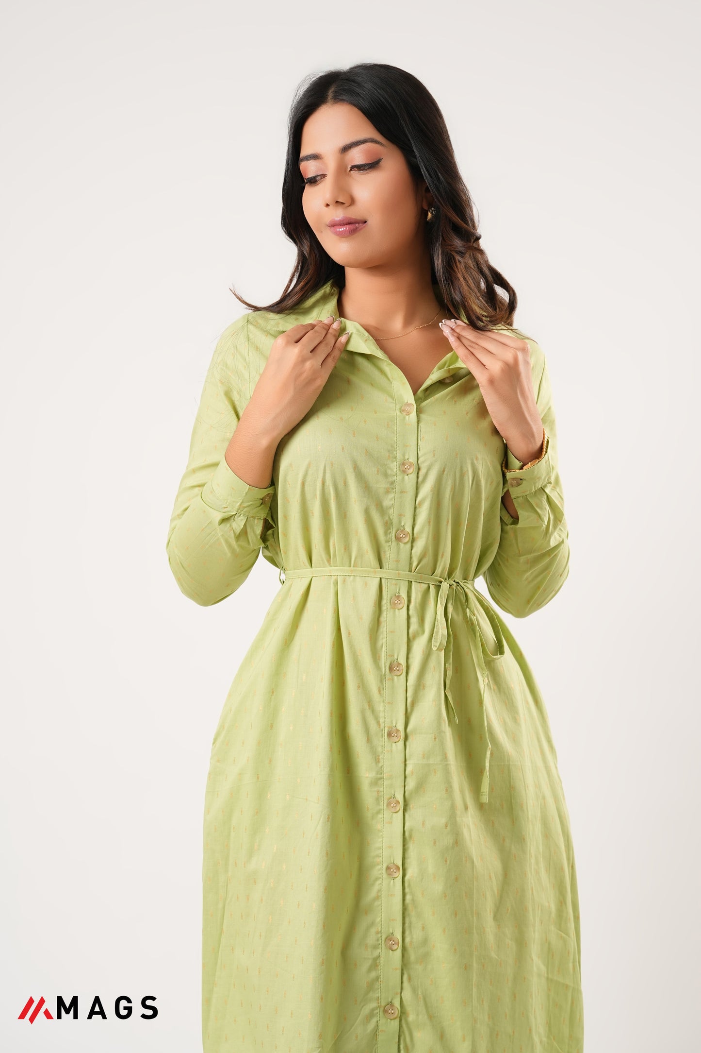 Gold Touch Greenish Long Dress