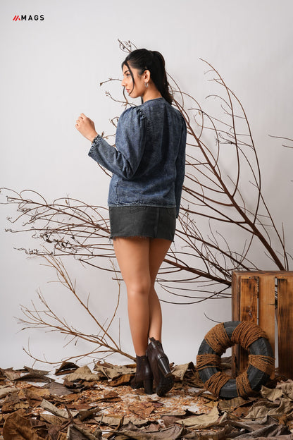 Long Sleeve Tie Knot Detail Denim Top