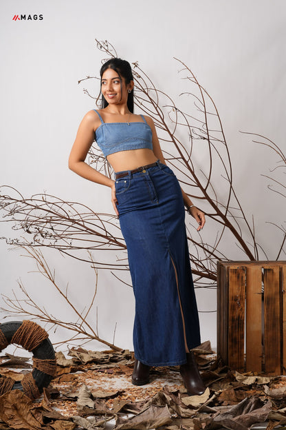 Bustier detail strappy denim crop top