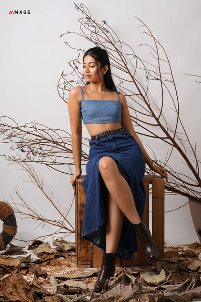 Bustier detail strappy denim crop top