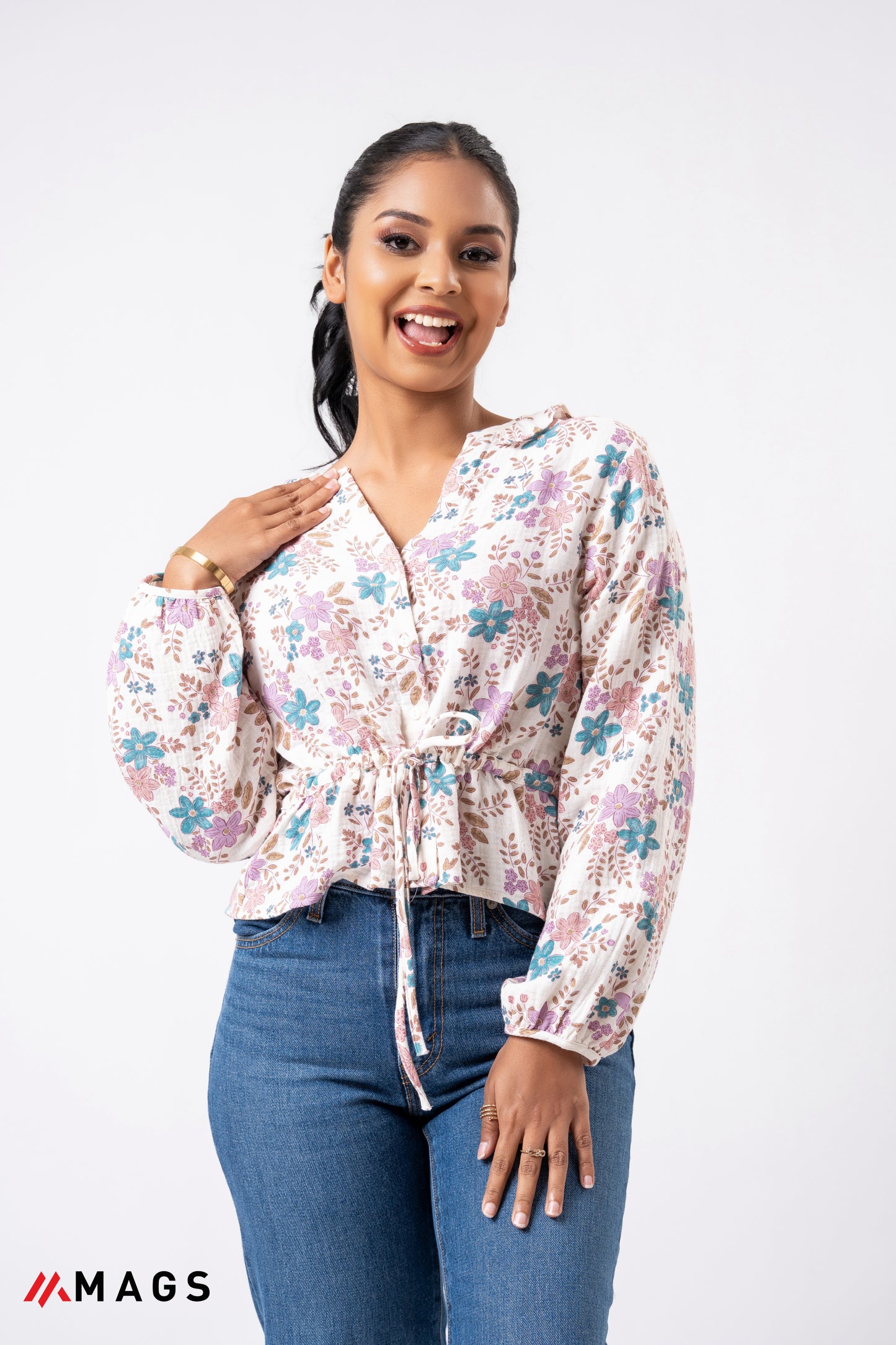 Floral Charm Frill Top