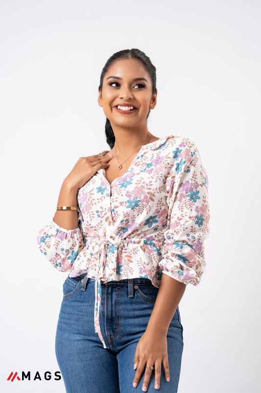 Floral Charm Frill Top
