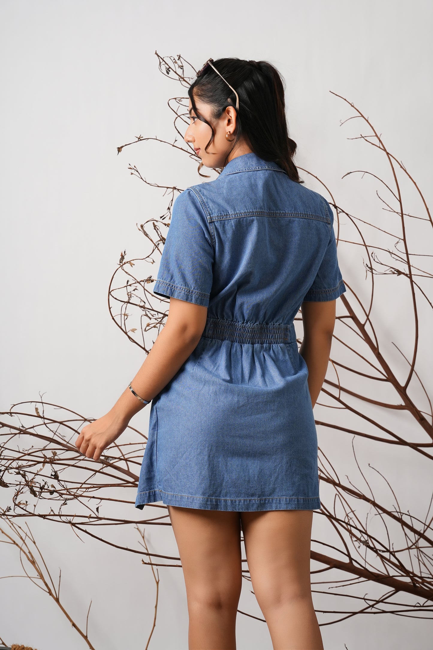 Wrap Detail Denim Short Dress