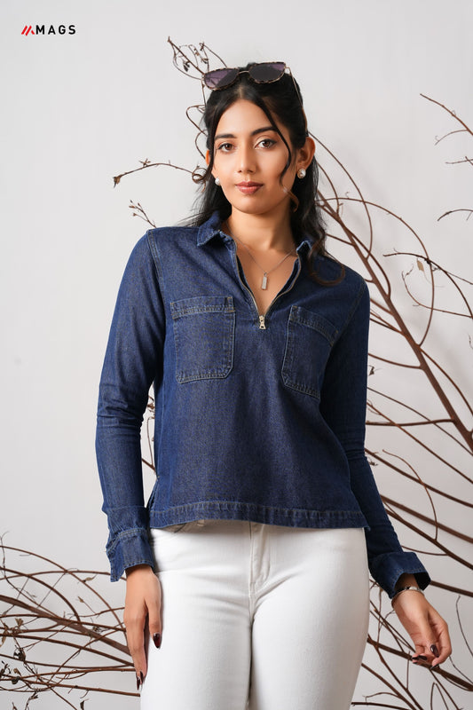 Front Patch Pocket Detail Denim Shirt