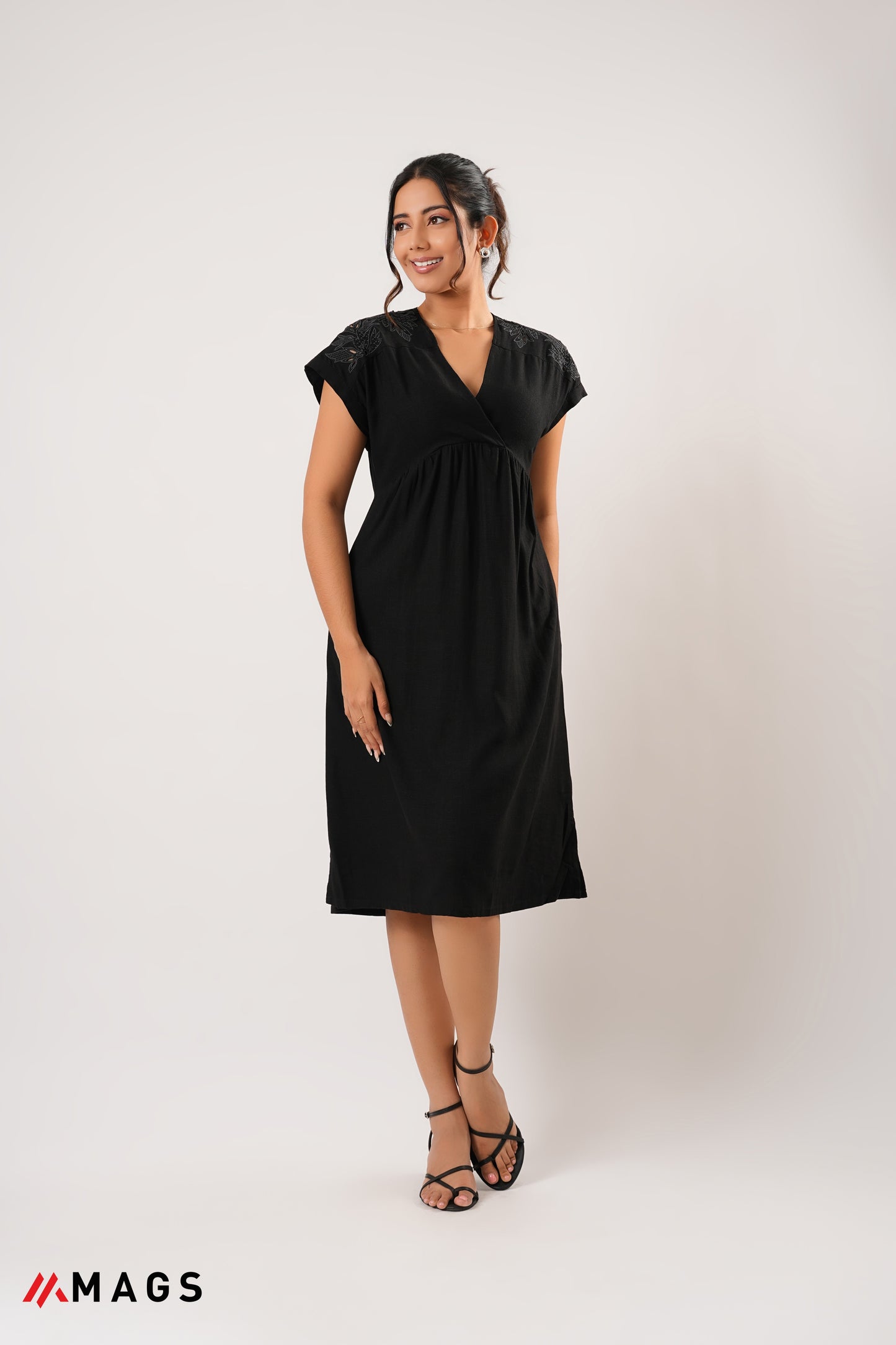 Noir Elegance Embroidered Dress