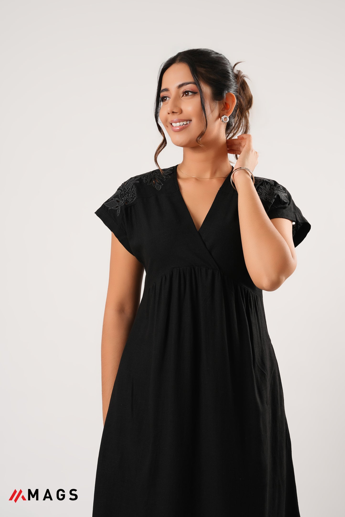 Noir Elegance Embroidered Dress