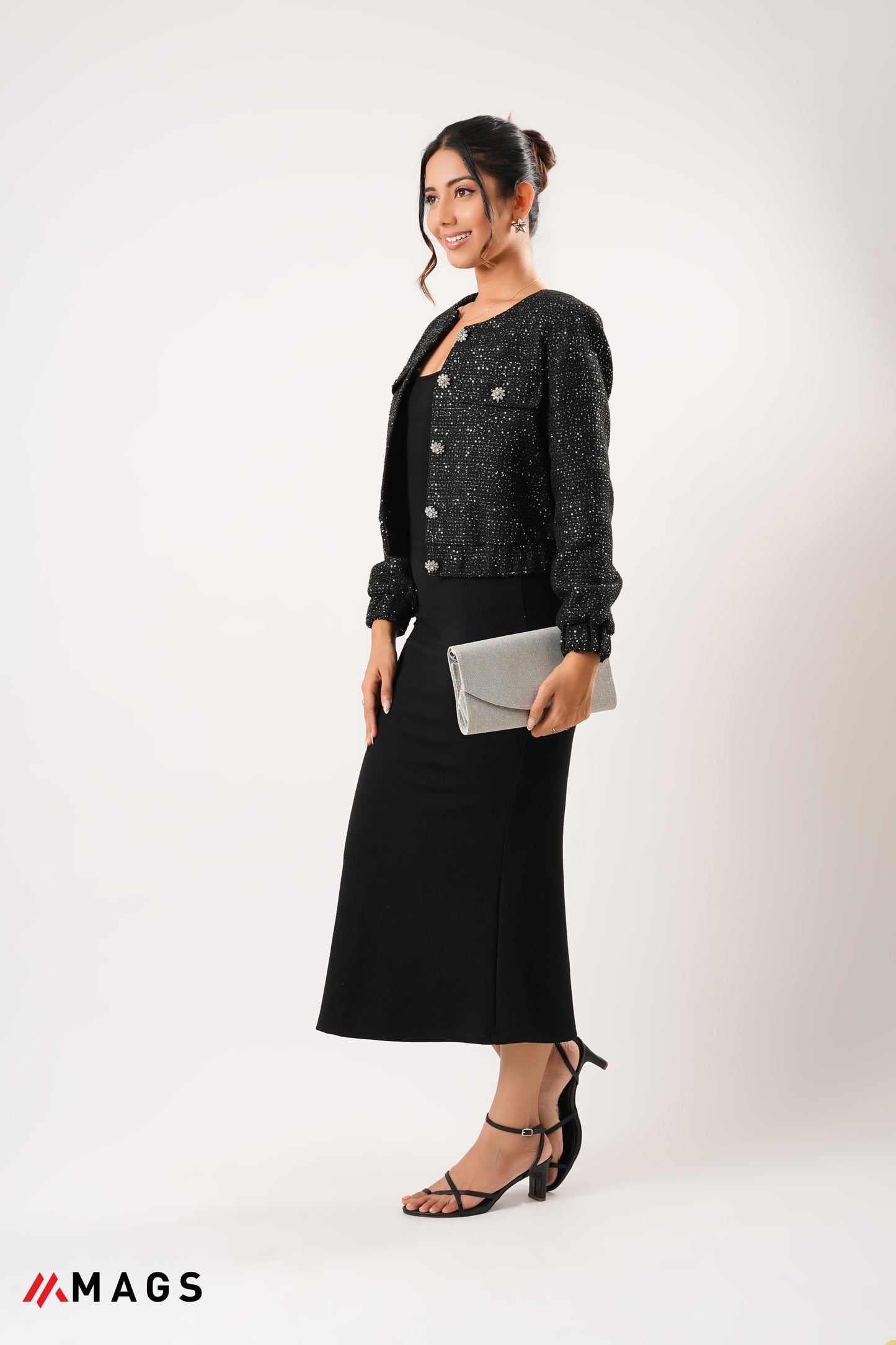 Sequin Embellished Button Front Jacket