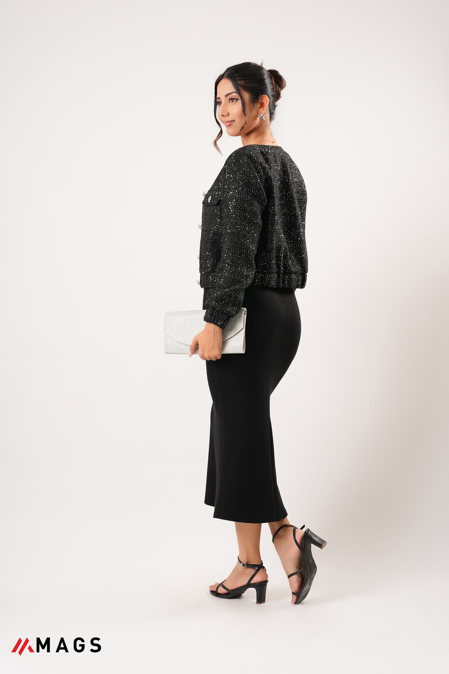 Sequin Embellished Button Front Jacket