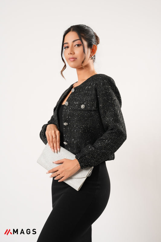 Sequin Embellished Button Front Jacket