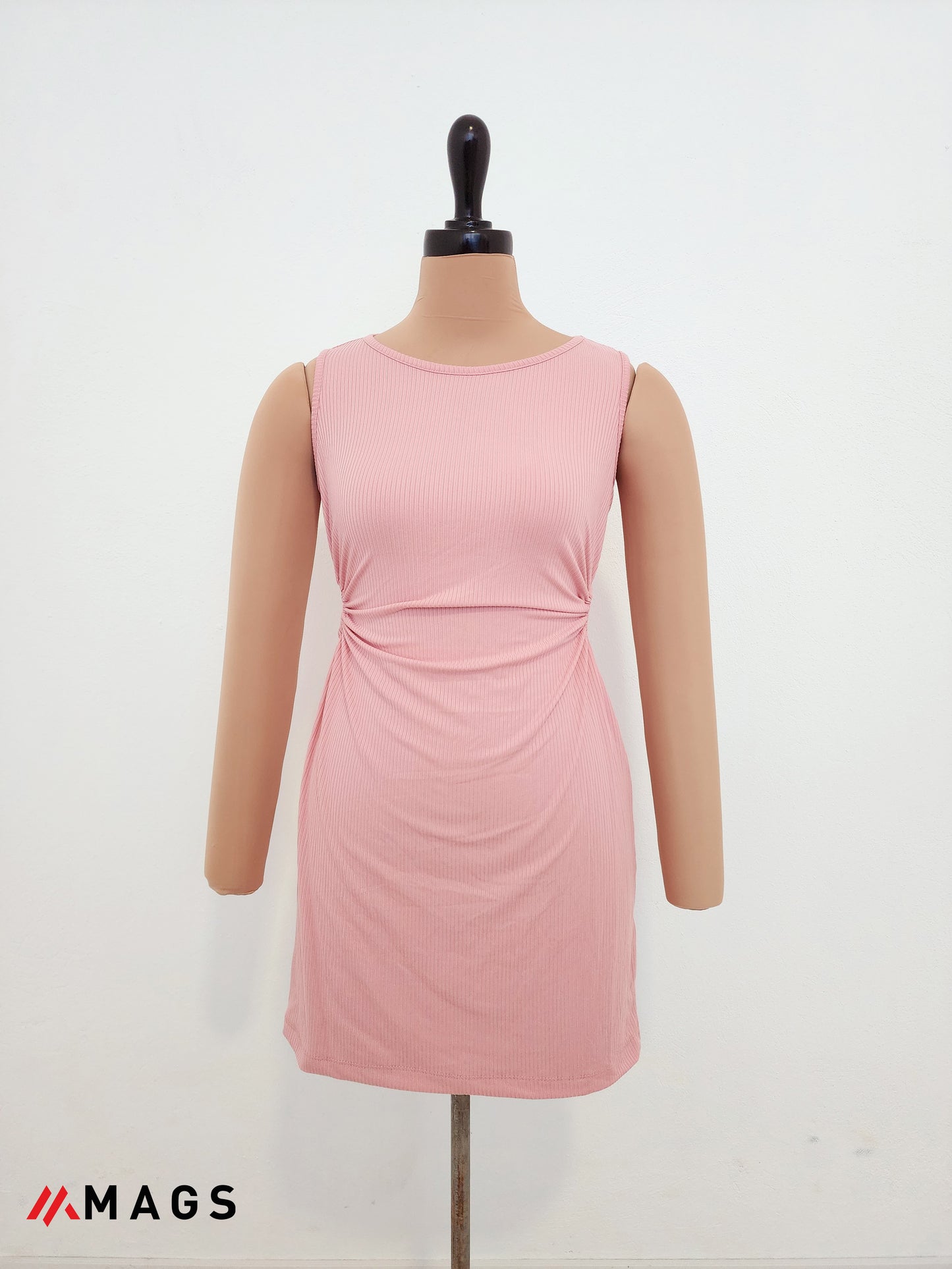 Pearl Orbit Side-Ring Ribbed Dress-Pink