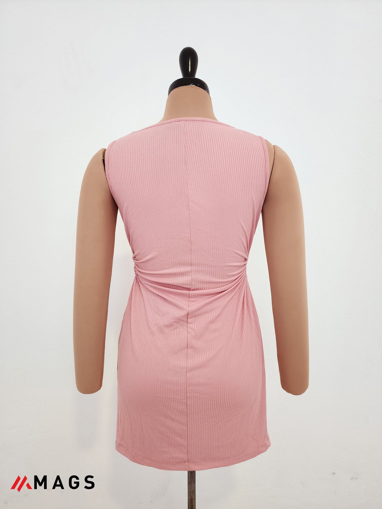 Pearl Orbit Side-Ring Ribbed Dress-Pink
