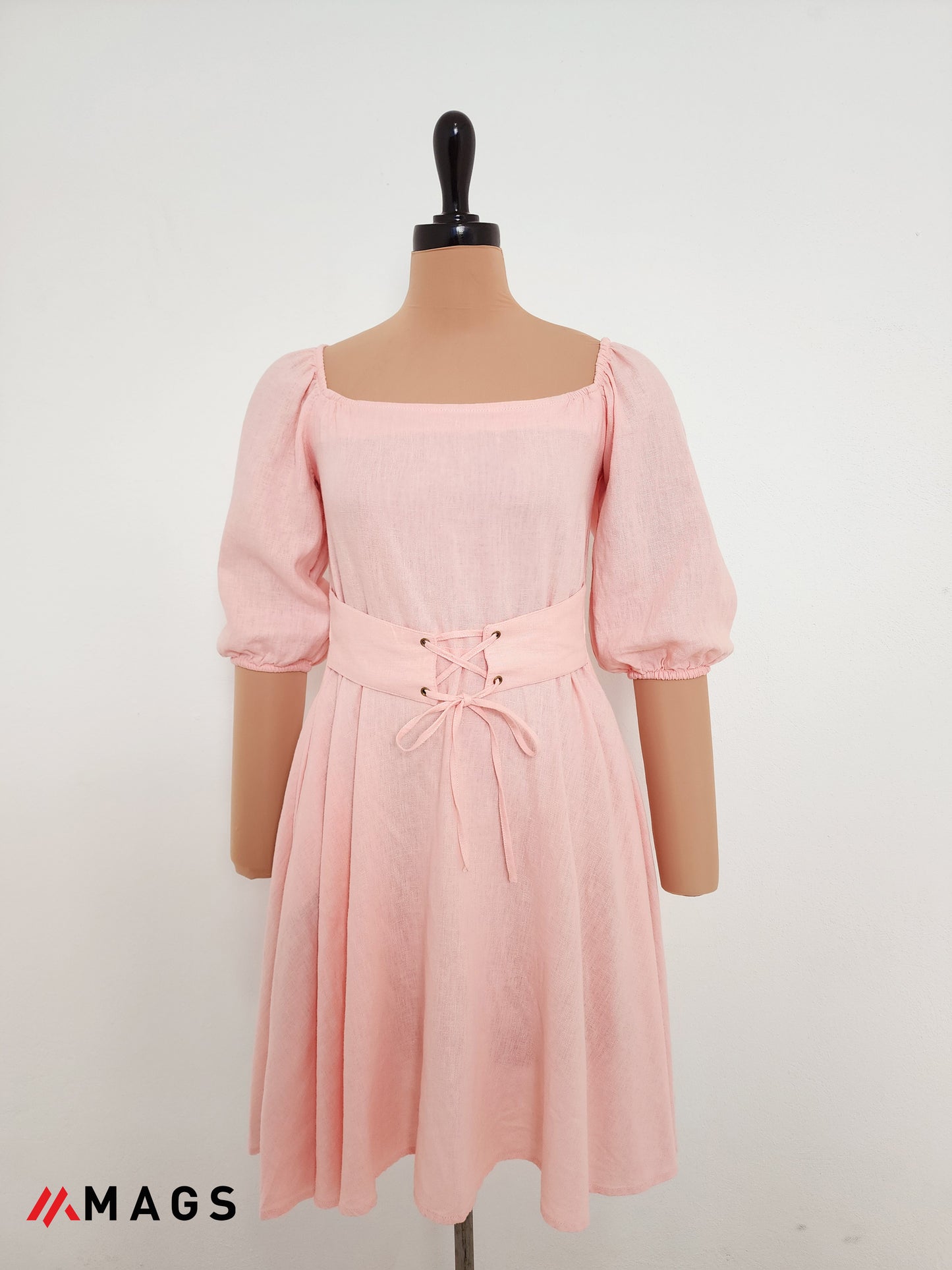 Pinkish Lace-up Mini Dress