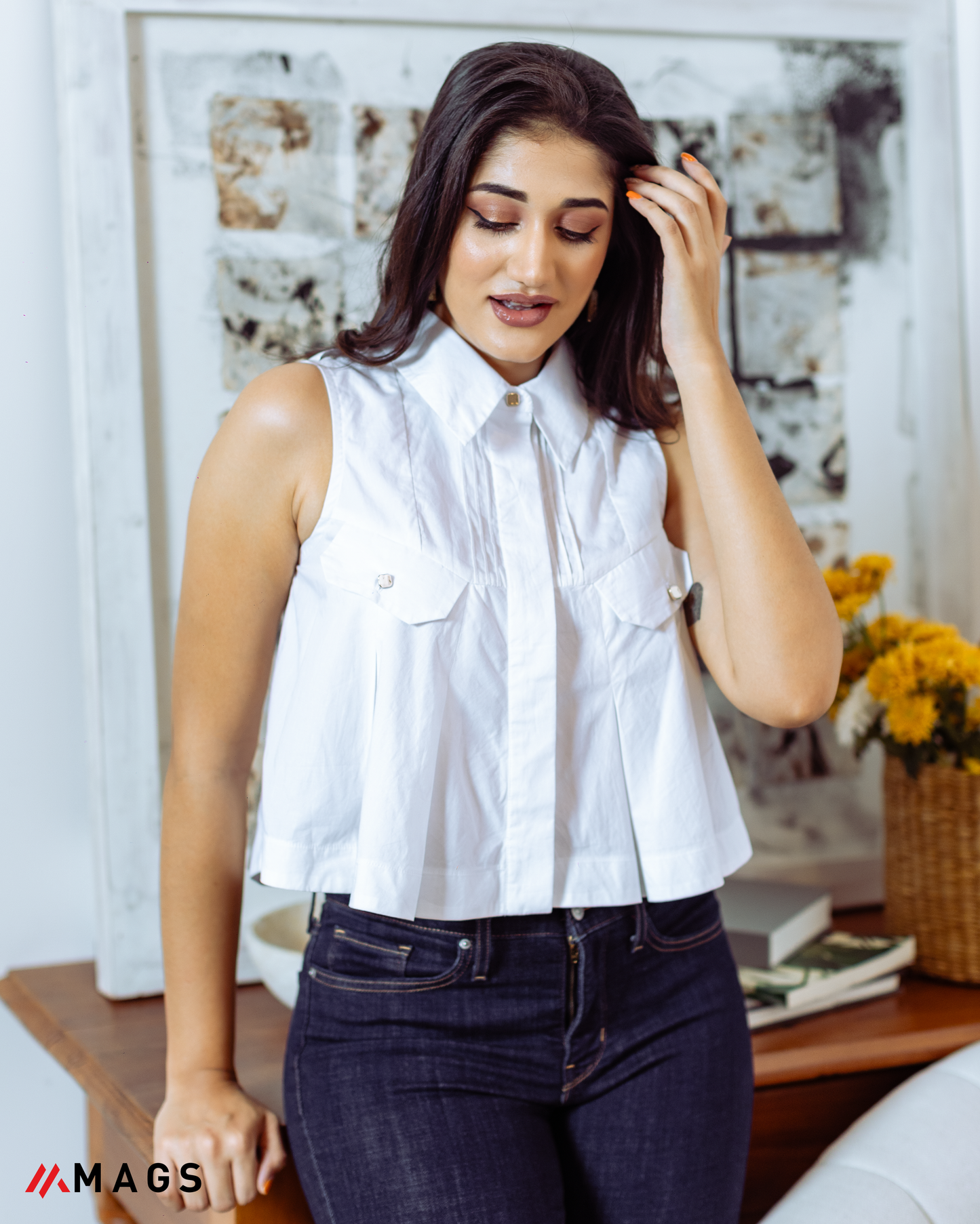 White Two Pocket Detail Crop Top