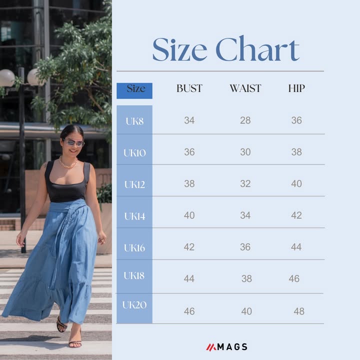 Size chart for Wayfarer Blue Over-Coat
