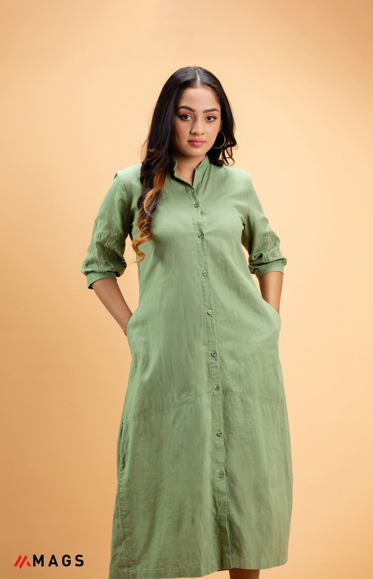 Tunic Mint Hand Detail Linen Dress