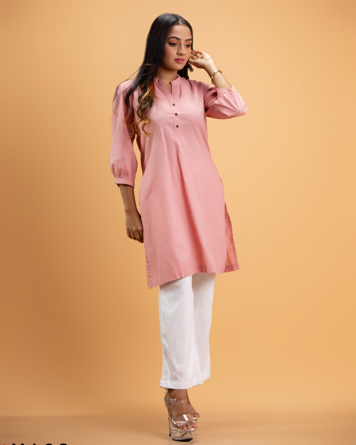 Rose Taupe Airy Linen Long Kurta