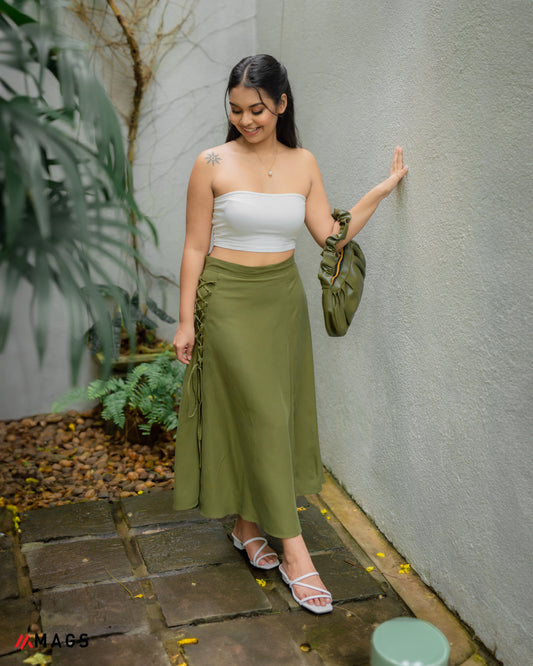 Olive Curve Side Detail Skirt