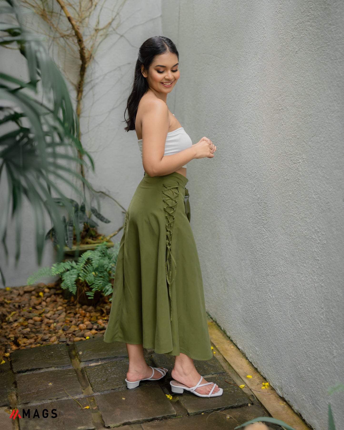 Olive Curve Side Detail Skirt