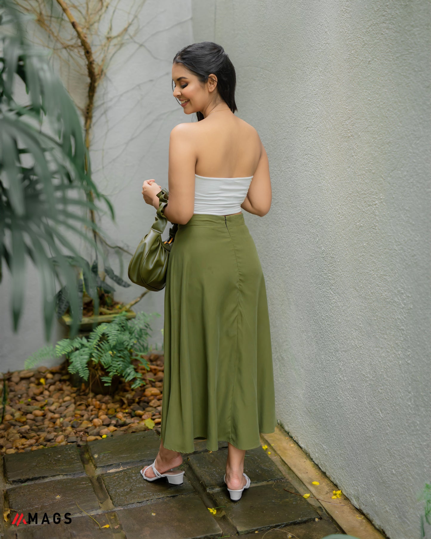 Olive Curve Side Detail Skirt