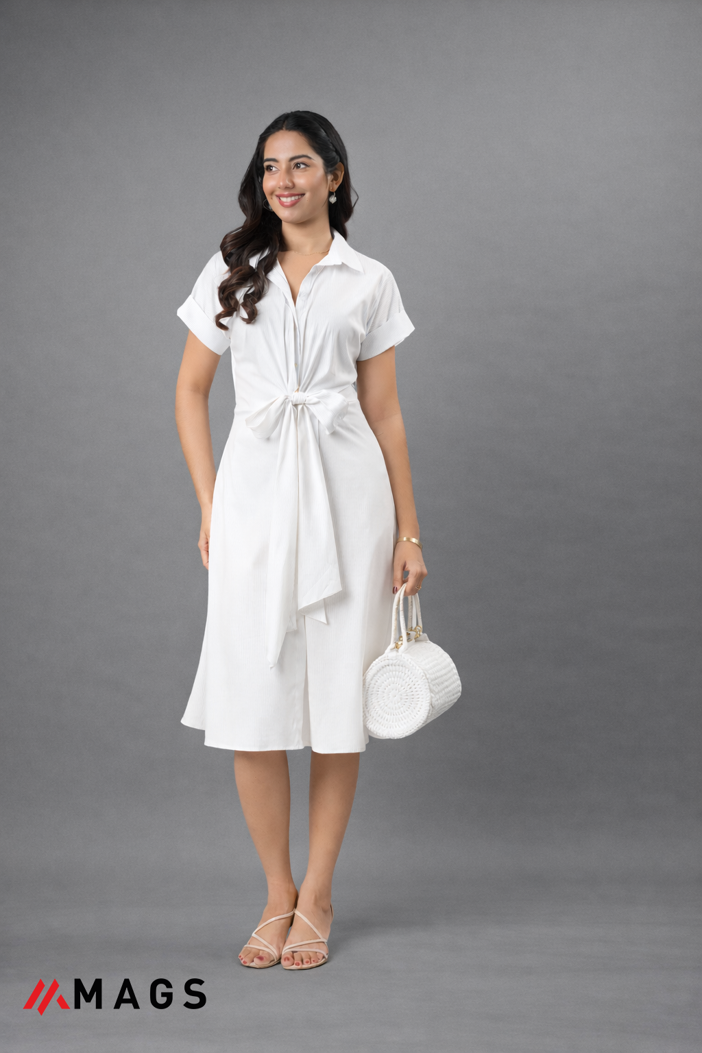 Diamond White Waist Twist Detail Dress