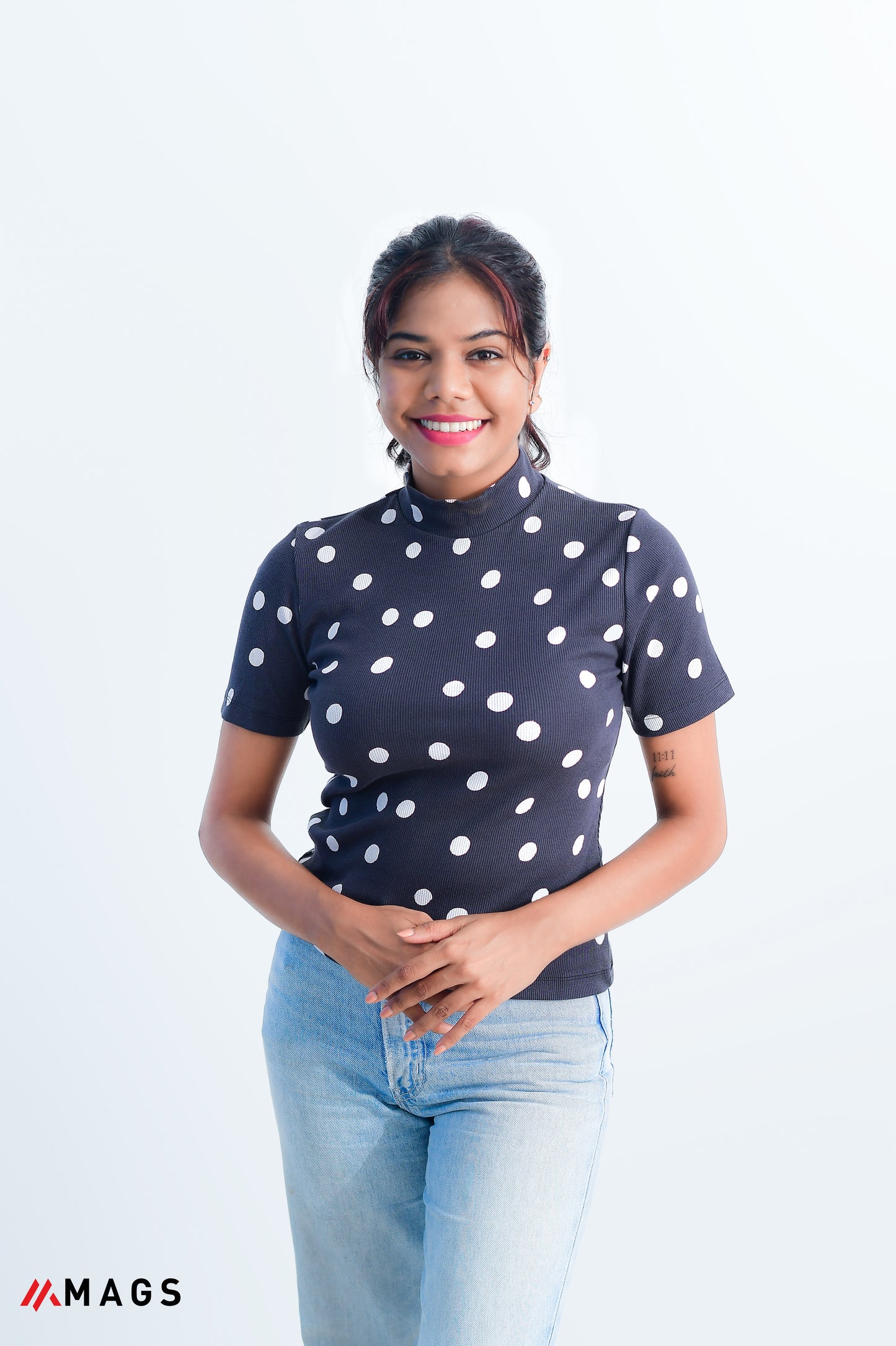 Polka Charm High Neck Tee