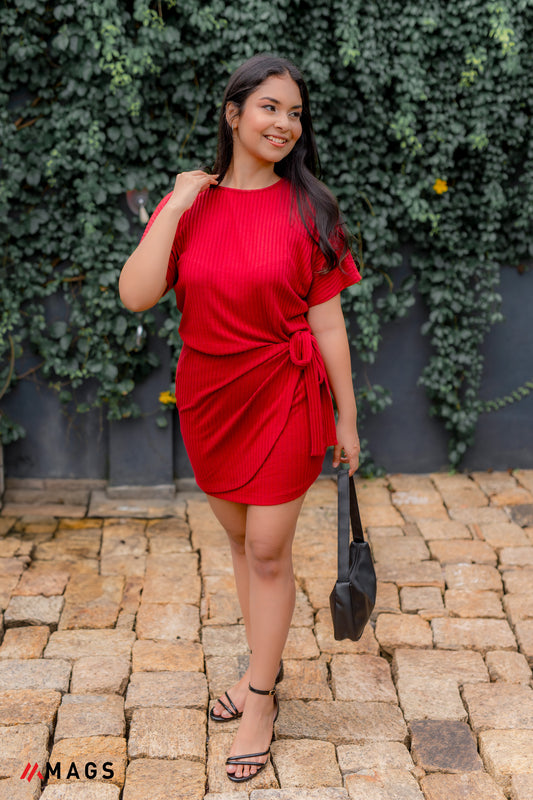 Red Velvet Side Knot Dress