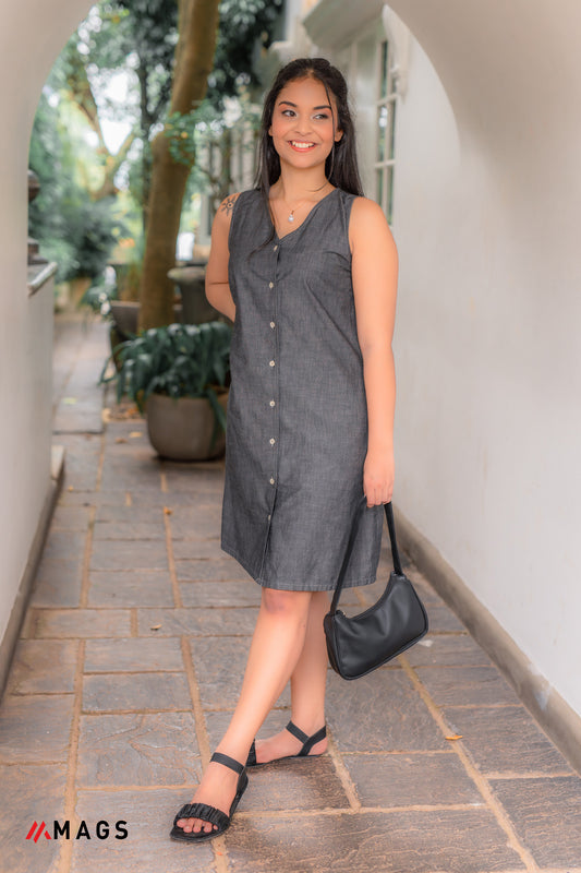 Midnight Mist V Neck Dress