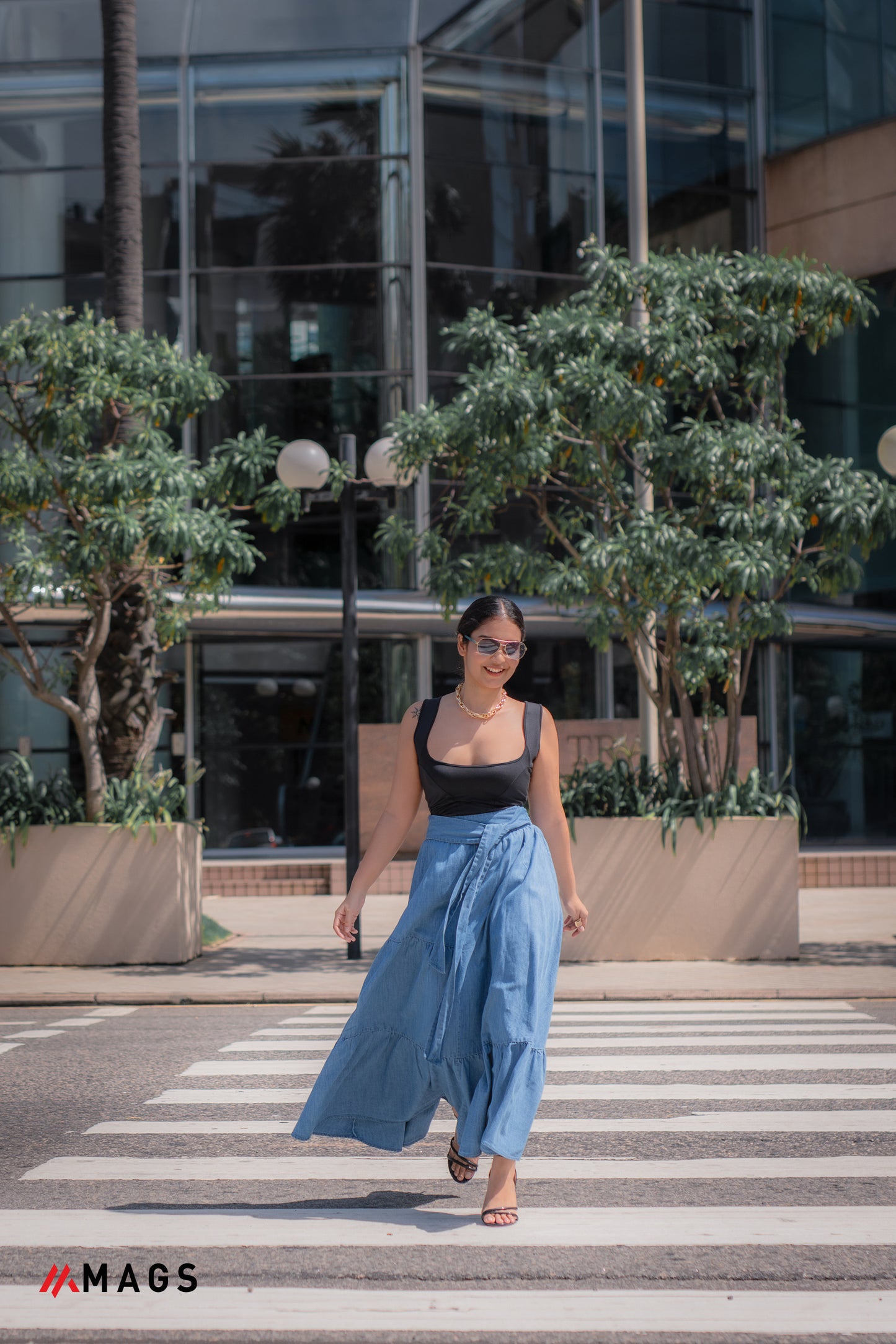 Azure Flowy Long Skirt