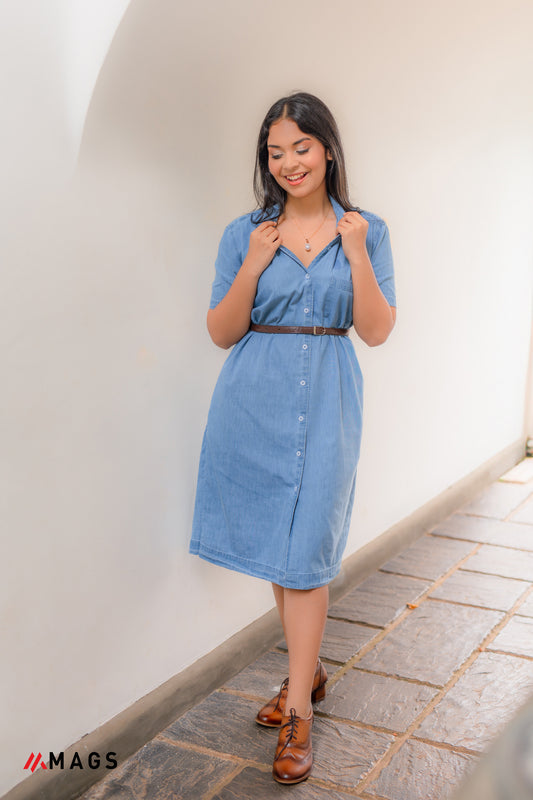 Twilight Chambray Front Button Dress