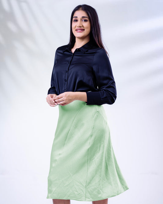 Shiny Green Midi Skirt